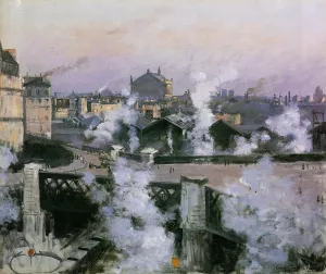 The Pont de l'Europe and Gare Saint-Lazare by Norbert Goeneutte Oil Painting