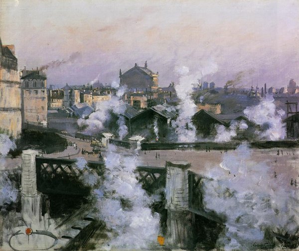Main Product Photo of The Pont de l'Europe and Gare Saint-Lazare Painting by Norbert Goeneutte