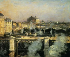 The Pont de l'Europe and the Gare Saint-Lazare with Scaffolding by Norbert Goeneutte Oil Painting