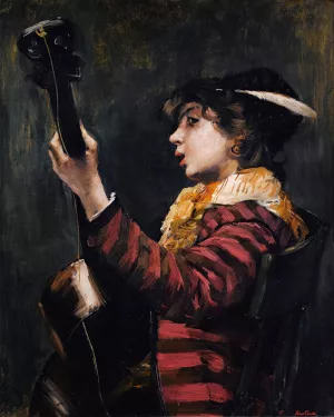 Young Boy Playing The Guitare by Norbert Goeneutte Oil Painting