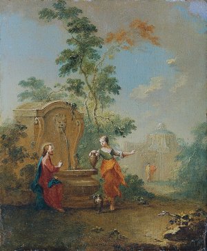Christus und die Samariterin am Brunnen by Norbert Joseph Carl Grund Oil Painting