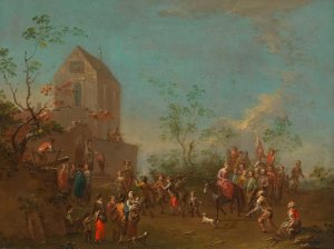 Festlicher Zug vor einer Kirche by Norbert Joseph Carl Grund Oil Painting