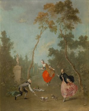 Lady on a Swing - Gallant Scene in the Park I by Norbert Joseph Carl Grund Oil Painting
