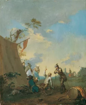 Soldaten im Zeltlager by Norbert Joseph Carl Grund Oil Painting