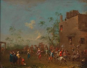 Tanz vor der Schenke by Norbert Joseph Carl Grund Oil Painting