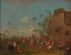 Tanz vor der Schenke by Norbert Joseph Carl Grund Oil Painting
