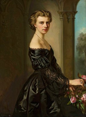 Portrait Of A Young Woman With Roses by Norbert Schrodl Oil Painting