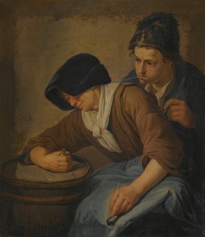 Interior With a Man And a Woman Smoking by Norbert Van Bloemen Oil Painting