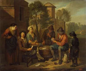 Peasants Playing Cards by Norbert Van Bloemen Oil Painting