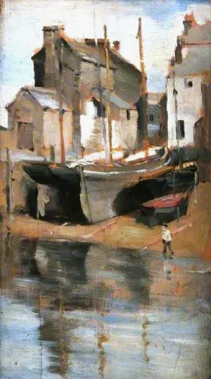 Houses and Boats, Newlyn by Norman Garstin Oil Painting