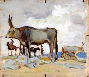 Oxen painting by Norman Garstin