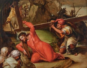 Christ Carrying the Cross by Nosadella (Giovanni Francesco Bezzi) Oil Painting