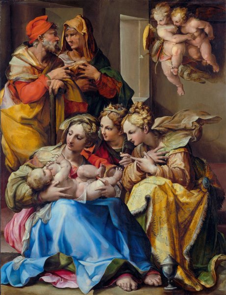 Main Product Photo of Holy Family with Saints Anne,Catherine of Alexandria and Mary Magdalene  Painting by Nosadella (Giovanni Francesco Bezzi)