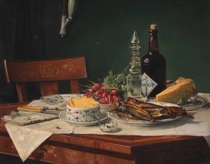 Et Frokostbord by O.A. Hermansen Oil Painting