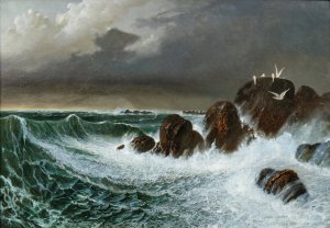 Seagulls In The Storm by Octave Penguilly-L'Haridon Oil Painting