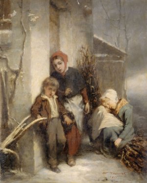La porte fermee by Octave Tassaert Oil Painting