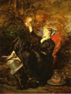 Young Woman with a Wine Glass Oil painting by Octave Tassaert