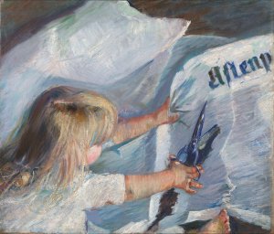 En abonnent pa Aftenposten by Oda Krohg Oil Painting