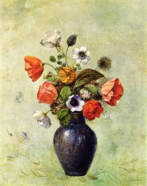 Anemones and Poppies in a Vase Oil painting by Odilon Redon