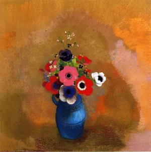 Anemonies in a Blue Vase by Odilon Redon - Oil Painting Reproduction