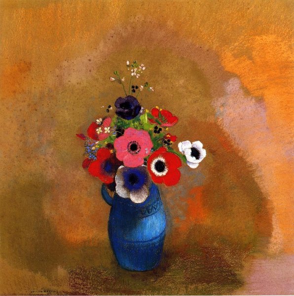 Main Product Photo of Anemonies in a Blue Vase Painting by Odilon Redon