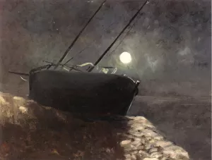 Boat in the Moonlight by Odilon Redon - Oil Painting Reproduction