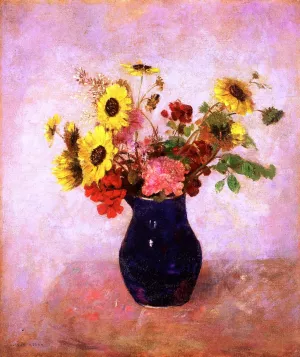 Bouquet in a Little Blue Vase painting by Odilon Redon