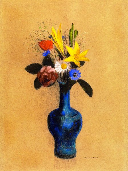 Bouquet of Flowers in a Blue Vase III by Odilon Redon - Hand-Painted Oil Painting Reproduction