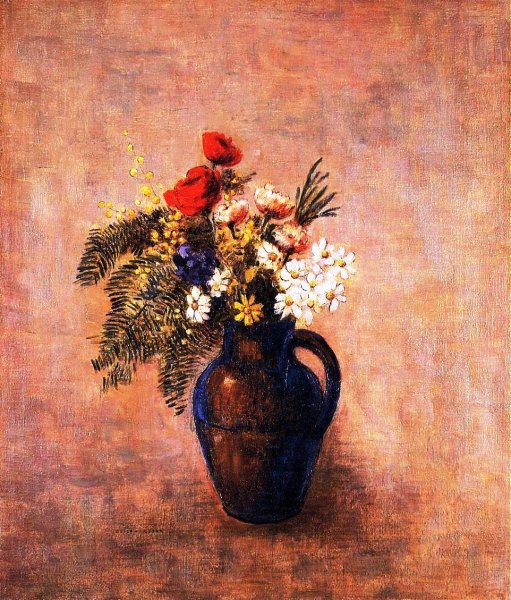 Bouquet of Flowers in a Blue Vase by Odilon Redon - Hand-Painted Oil Painting Reproduction