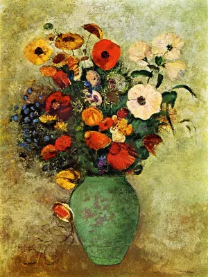 Bouquet of Flowers in a Green Vase Oil painting by Odilon Redon