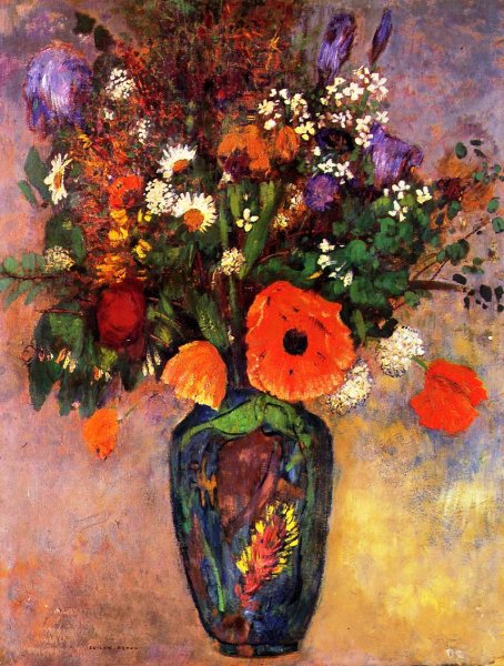 Bouquet of Flowers in a Vase by Odilon Redon - Hand-Painted Oil Painting Reproduction