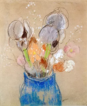 Bouquet of Flowers, Irises by Odilon Redon - Oil Painting Reproduction
