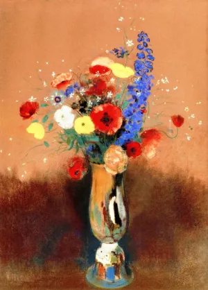 Bouquet of Wild Flowers n a Long Necked Vase by Odilon Redon Oil Painting