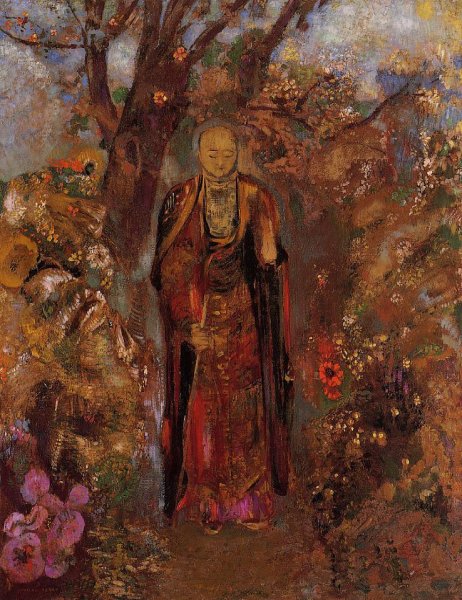 Main Product Photo of Buddah Walking among the Flowers Painting by Odilon Redon