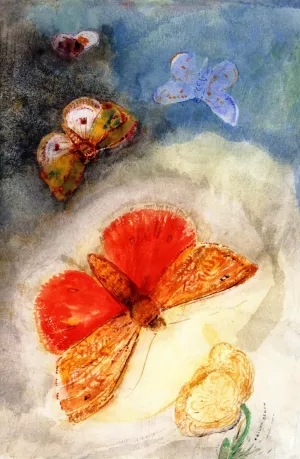 Butterflies and Flowers by Odilon Redon Oil Painting