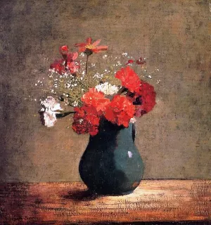 Carnations and Gypsophilia in a Green Vase by Odilon Redon - Oil Painting Reproduction