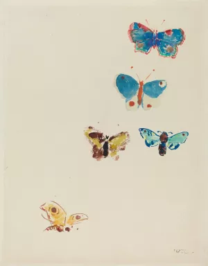 Five Butterflies by Odilon Redon Oil Painting