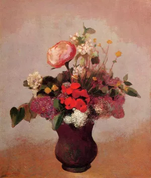 Flowers in a Brown Vase Oil painting by Odilon Redon