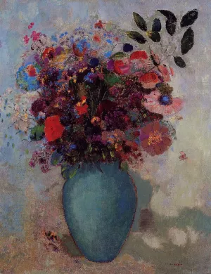 Flowers in a Turquoise Vase Oil painting by Odilon Redon