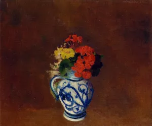 Flowers in a Vase with Blue Decoration painting by Odilon Redon