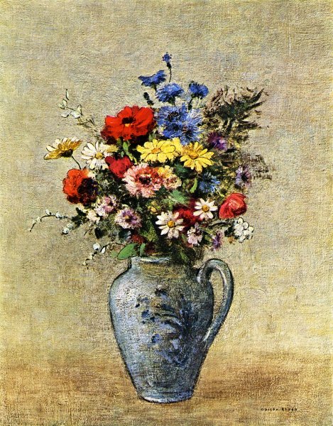 Flowers in a Vase with one Handle by Odilon Redon - Hand-Painted Oil Painting Reproduction