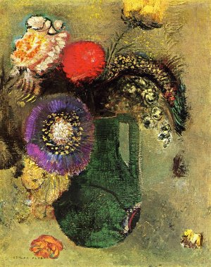 Flowers in Green Vase with Handles Oil painting by Odilon Redon