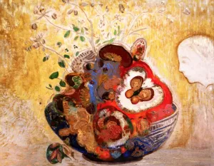 Flowers, Vase and Profile by Odilon Redon Oil Painting