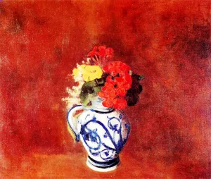 Geraniums and Flowers in a Stoneware Vase by Odilon Redon Oil Painting