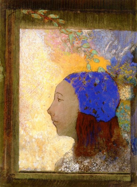 Girl with a Blue Bonnet by Odilon Redon - Hand-Painted Oil Painting Reproduction