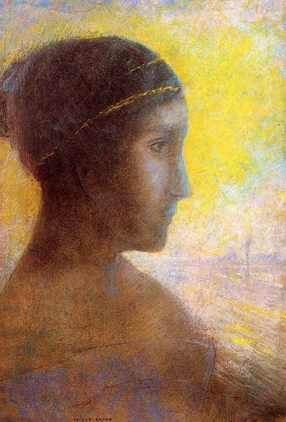 Main Product Photo of Head of a Young Woman in Profile Painting by Odilon Redon