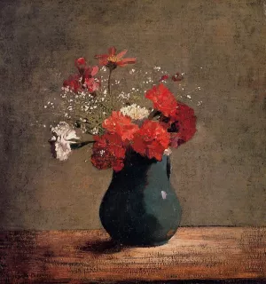 Oeiollets et Gypsophile dans un Pichet Vert by Odilon Redon - Oil Painting Reproduction