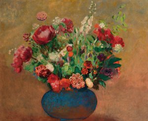 Pavots Et Oeillets De Poete Dans Un Vase Bleu by Odilon Redon Oil Painting