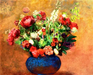 Poppies and Sweet William in a Blue Vase by Odilon Redon Oil Painting