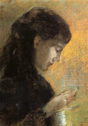 Portrait of Madame Redon Embroidering by Odilon Redon Oil Painting